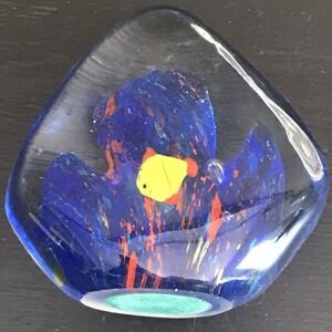 Glass Paperweight Fish‎ With Blue Rock and fish